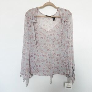 Apostrophe Womens Blouse Size 22W Blue Sheer Boho Peasant Romantic Tie Sleeve